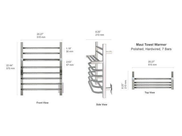 Maui Towel Warmer, Polished, Hardwired, 7 Bars