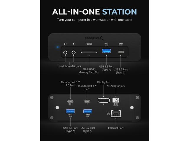 SABRENT Thunderbolt 3 8TB NVMe SSD Docking Station with DisplayPort, SD Card Reader, Ethernet Port, and Power Delivery (DS-SKRT-D8TB)