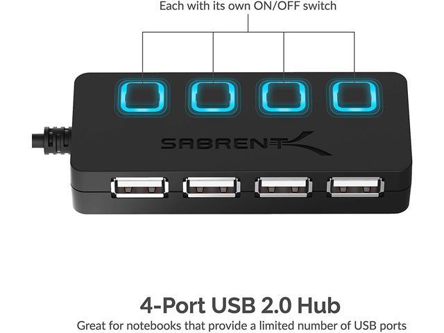 Sabrent 4-Port USB 2.0 Hub with Individual LED lit Power Switches (HB-UMLS)