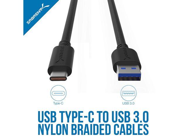 SABRENT [3-Pack 22AWG Premium 6ft USB-C to USB A 3.0 Sync and Charge Cables [Black] (CB-C3X6)