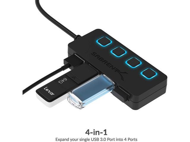 SABRENT 4-Port USB 3.0 Hub with Individual LED Lit Power Switches, Includes 5V/2.5A Power Adapter (HB-UMP3)