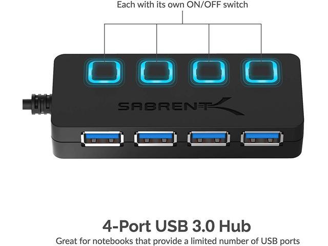 SABRENT 4-Port USB 3.0 Hub with Individual LED Lit Power Switches, Includes 5V/2.5A Power Adapter (HB-UMP3)