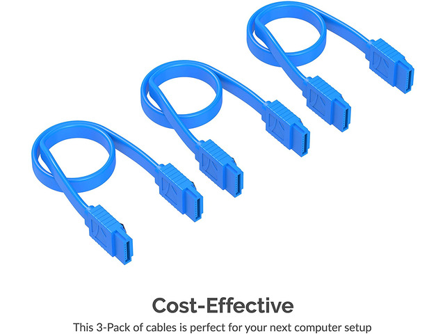 SABRENT SATA III (6 Gbit/s) Straight Data Cable with Locking Latch for HDD / SSD / CD and DVD drives (3 Pack - 20-Inch) in Blue (CB-SFB3)