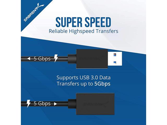 SABRENT 22AWG USB 3.0 Extension Cable - A-Male to A-Female [Black] 6 Feet (CB-3060)