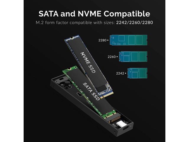 SABRENT USB 3.2 Type-C Tool-Free Enclosure for M.2 PCIe NVMe and SATA SSDs (EC-SNVE)
