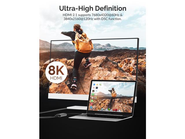 SABRENT USB Type-C to HDMI 2.1 Adapter 8K/60Hz & 4K/120Hz with DSC Function 8K/30Hz & 4K Resolution Without DSC Thunderbolt 3 Compatible...