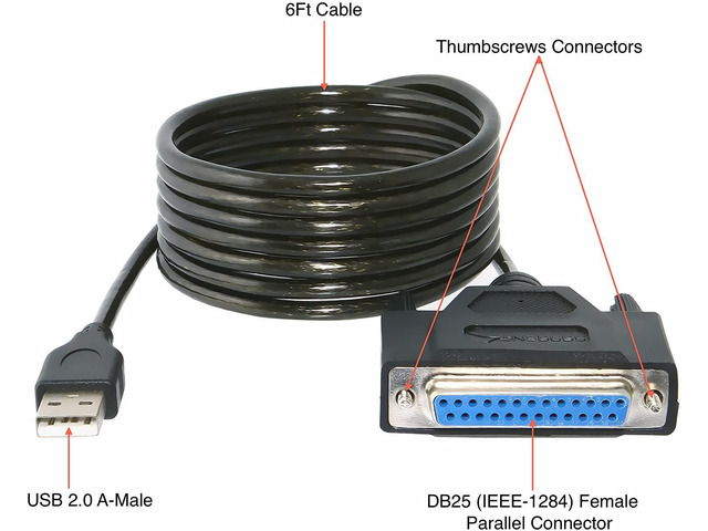 SABRENT USB 2.0 to DB25 IEEE-1284 Parallel Printer Cable Adapter [THUMBSCREWS Connectors] (CB-DB25)