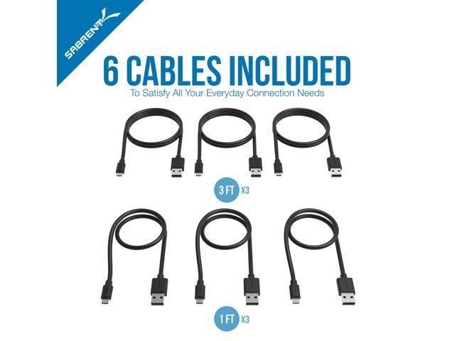 SABRENT [6-Pack 22AWG Premium Micro USB Cables (X3-3ft + X3-1ft) High Speed USB 2.0 A Male to Micro B Sync and Charge Cables [Black] (CB-U631)