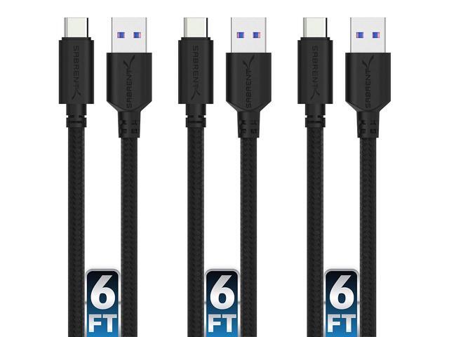 SABRENT [3-Pack 22AWG Premium 6ft USB-C to USB A 3.0 Sync and Charge Cables [Black] (CB-C3X6)