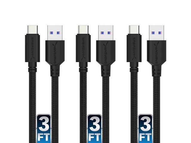 Sabrent [3-Pack] 22AWG Premium 3ft USB-C to USB A 3.0 Sync and Charge Cables [Black] (CB-C3X3)
