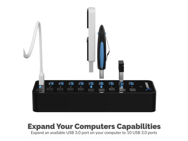 SABRENT 10-Port 60W USB 3.0 Hub with Individual Power Switches and LEDs Includes 60W 12V/5A Power Adapter (HB-BU10)