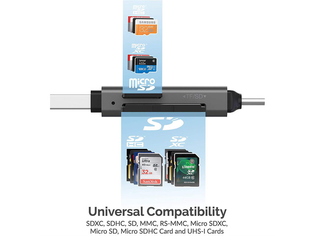 SABRENT USB 3.0 and USB Type-C OTG Card Reader Supports SD, SDHC, SDXC, MMC/MicroSD, T-Flash (CR-BCA2)