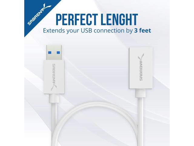 SABRENT 22AWG USB 3.0 Extension Cable - A-Male to A-Female [White] 3 Feet (CB-303W)