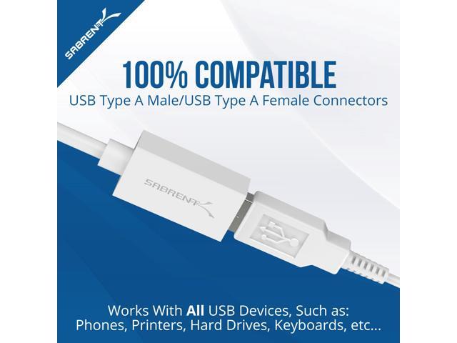 SABRENT 22AWG USB 3.0 Extension Cable - A-Male to A-Female [White] 3 Feet (CB-303W)
