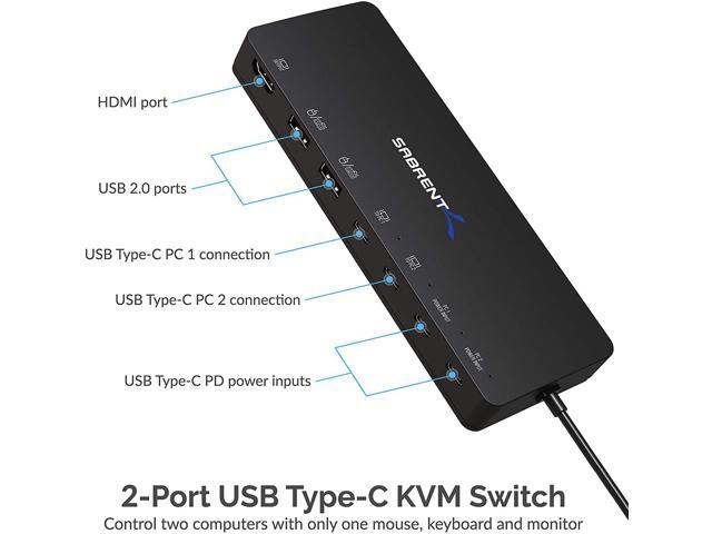 SABRENT 2-Port USB Type-C KVM Switch with 60 Watt Power Delivery Option (USB-KCPD)
