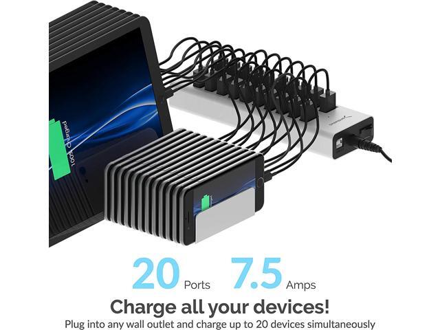SABRENT 90W 20-Port USB 2.0 Fast Charger, 12V Power Supply Included (AX-P20C)