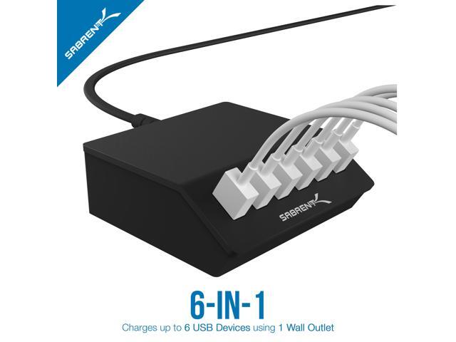 SABRENT Premium 60 Watt (12 Amp) 6-Port Aluminum Family-Sized Desktop USB Rapid Charger. Smart USB Charger with Auto Detect Technology [Black]...