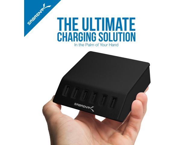 SABRENT Premium 60 Watt (12 Amp) 6-Port Aluminum Family-Sized Desktop USB Rapid Charger. Smart USB Charger with Auto Detect Technology [Black]...