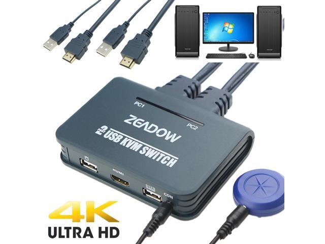 2 Ports HDMI KVM Switch Keyboard Mouse Splitter Box With HDMI & USB Cables Support 4K×2K@30Hz For Linux, Windows, Mac
