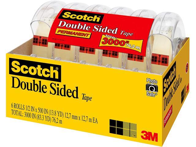 Scotch Double Sided Tape, 1/2' x 500', 6pk.