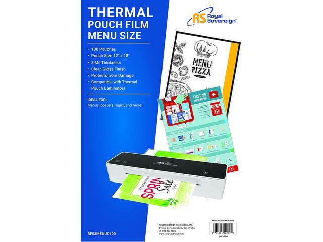 Royal Sovereign RF03MENU0100 12' x 18' Menu Size Thermal Laminating Pouches, 3mil - 100 Pack