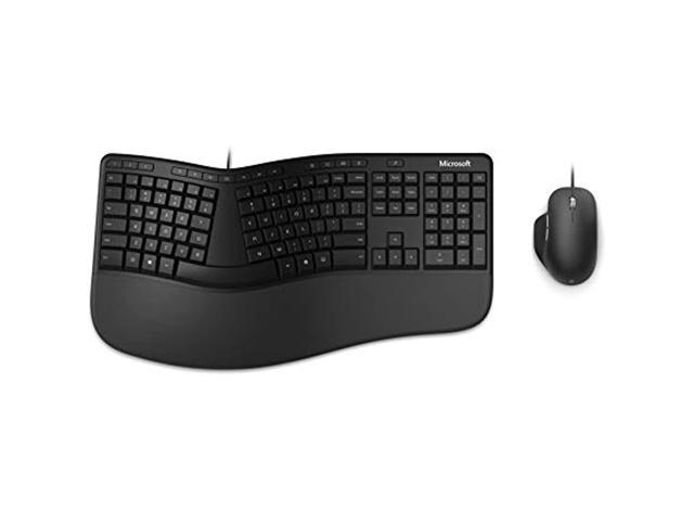 Microsoft Ergonomic Desktop - Black - Wired, Comfortable, Ergonomic Keyboard and Mouse Combo, with Cushioned Wrist and Palm Support. Split.