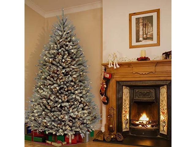 National Tree Company DUBH75LO 7.5 ft. Pre-Lit Dunhill Fir Blue Spruce Tree - 59' x 59' x 90' - Blue Tree, Green Tree Stand