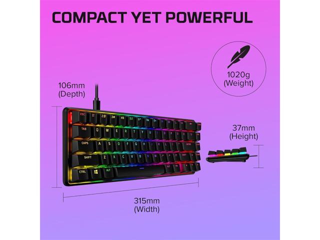 HyperX Alloy Origins 65 - Mechanical Gaming Keyboard Compact 65% Form Factor - Tactile Aqua Switch - Double Shot PBT Keycaps - RGB LED...