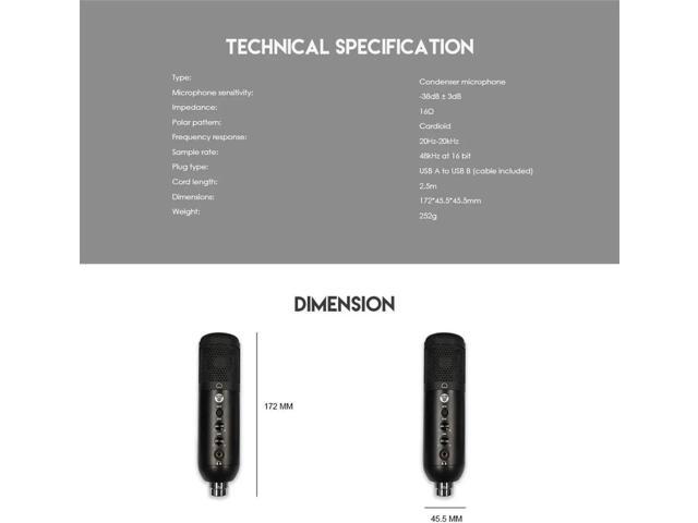 Fantech Professional MIC MCX01 LEVIOSA MicrophonesDynamic Microphone USB for PC/HP/Laptop Boom Arm, Black