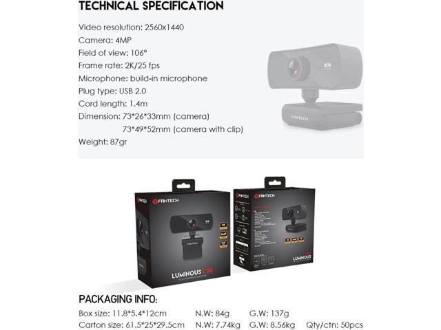 Fantech C30 Webcam 2K 4MP Luminous QHD Video 2560x1440p, 360° ROTATION, black