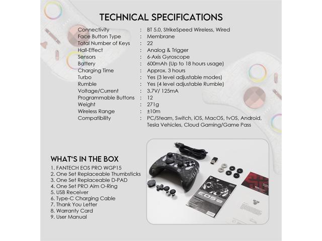 FANTECH WGP15 ELECTRA EOS PRO Wireless Multi-Platform Gamepad, Bluetooth/StrikeSpeed,Motion Sensor,Hall effect,White