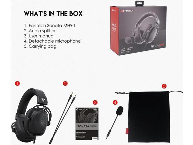 FANTECH Sonata MH90 Multi Platform Gaming Headset, with Noise Canceling Microphone, 53mm Driver Headphone for PC, Lightweight and comfortable, Black