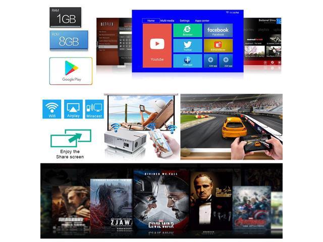 6000 Lumens 1080 Native Projector, Full HD Android Projector with WiFi Bluetooth, 300" Max Image Size, with HDMI USB VGA AV Inputs, Compatible with...