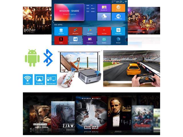 1080P Native WIFI Projector Android 9, Full HD 7500 Lumen 20000:1 Bluetooth Projector for Home & Office, 4K Side Projection 4D Keystone Screen...