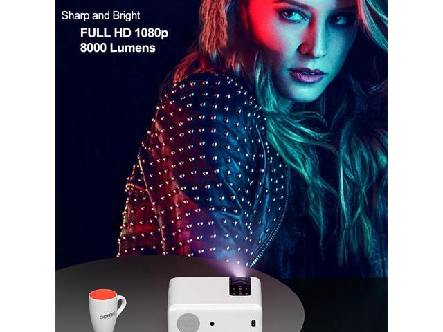 TROISC Home Theater Projector Android WiFi Bluetooth 1080P FULL HD 8000 Lumens Max 300-inch Screen Size, Digital Zoom Side Projection HDMI/USB/AV...
