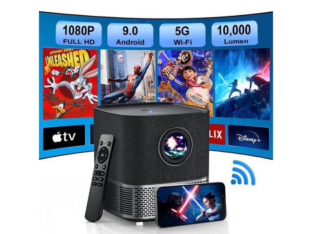 TROISC 1080p LED Projector Android Wi-Fi 5G Bluetooth Auto Focus 10000LM Portable Home Theater 300' max Digital Zoom Side Projection Screen...