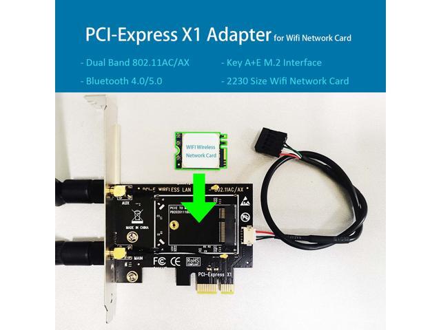 GLOTRENDS WA01 M.2 E Key to PCIe X1 WiFi Bluetooth Adapter for M.2 WiFi 4/5/6/6e/7/Coral TPU Module, with 6-dBi SMA Antenna Kits