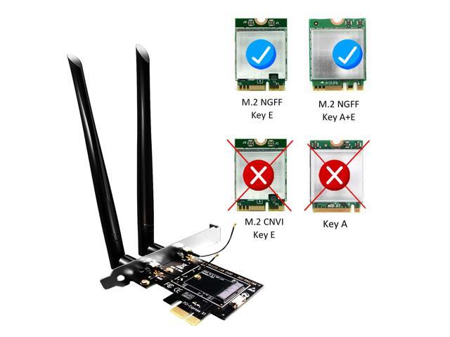 GLOTRENDS WA01 M.2 E Key to PCIe X1 WiFi Bluetooth Adapter for M.2 WiFi 4/5/6/6e/7/Coral TPU Module, with 6-dBi SMA Antenna Kits