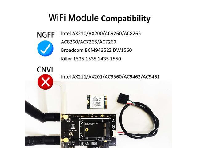 GLOTRENDS WA01 M.2 E Key to PCIe X1 WiFi Bluetooth Adapter for M.2 WiFi 4/5/6/6e/7/Coral TPU Module, with 6-dBi SMA Antenna Kits