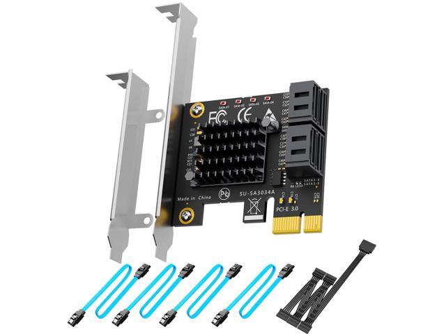 GLOTRENDS SA3034A 4 Ports PCIe SATA 3.0 Expansion Card, Including SATA Cables and 1:5 SATA Splitter Power Cable, Support OS Booting, Compatible...