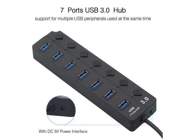 USB 3.0 High Speed Hub 7 Port USB 3.0 Hub Splitter On/Off Switch with US/EU Power Adapter for MacBook Laptop PC Accessories