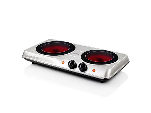 Ovente 1700W Double Hot Plate Electric Countertop Infrared Stove 6.5 & 7 Inch with 5 Level Temperature Control & Stainless Steel Base, Easy Clean. photo