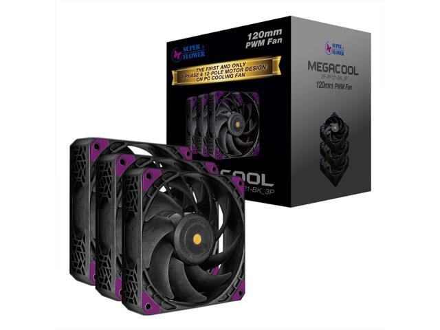 Super Flower, MEGACOOL 120mm fan, Triple-Pack, 12-pole motor design, super cooling performance, PWM, Purple Anti-Vibration Mounting Pads, Computer...