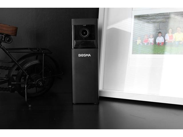 Award-winning Bosma X1 Indoor security camera, 1080p HD video, enhanced night vision, local storage, advanced motion detection, two-way talk.