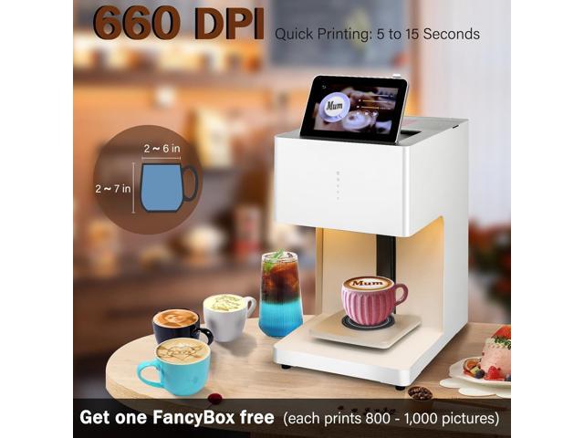Portable Auto Coffee Latte Art Maker, Coffee Printer, Smart Food Printer, 600DPI, WiFi, Selfie DIY Custom Designs, Prints on Coffee / Beverage Foam...