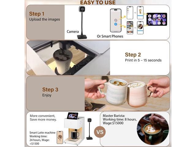 Portable Auto Coffee Latte Art Maker, Coffee Printer, Smart Food Printer, 600DPI, WiFi, Selfie DIY Custom Designs, Prints on Coffee / Beverage Foam...
