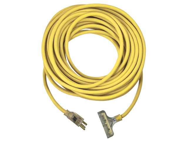 USW 12/3 25ft SJTW Yellow Heavy Duty Extension Cord with Lighted Pow-R-Block