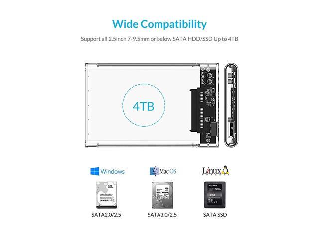 25 USB 3 External Hard Drive Enclosure USB30 to SATA Portable Clear Hard Disk Case for 25 inch 7mm 95mm SATA HDD SSD Support UASP SATA III Max 4TB...
