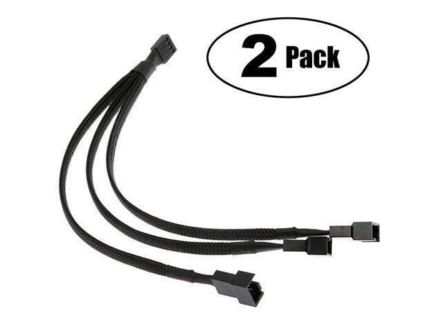 PWM Fan Splitter Adapter Cable Sleeved Braided Y Splitter Computer PC 4 Pin Fan Extension Power Cable 1 to 3 Converter 10 inches 2 Pack