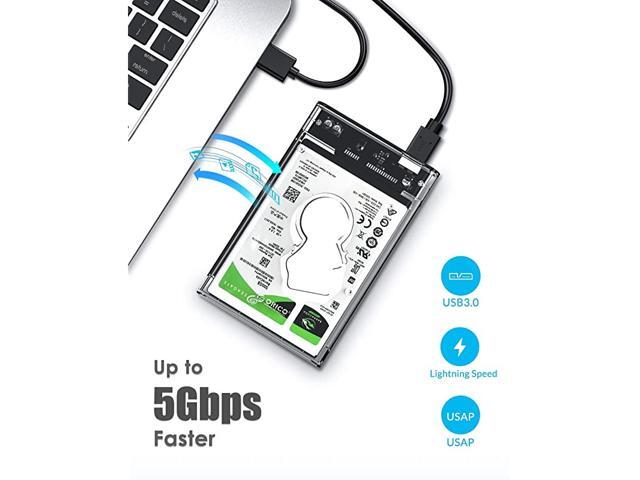 25 USB 3 External Hard Drive Enclosure USB30 to SATA Portable Clear Hard Disk Case for 25 inch 7mm 95mm SATA HDD SSD Support UASP SATA III Max 4TB...